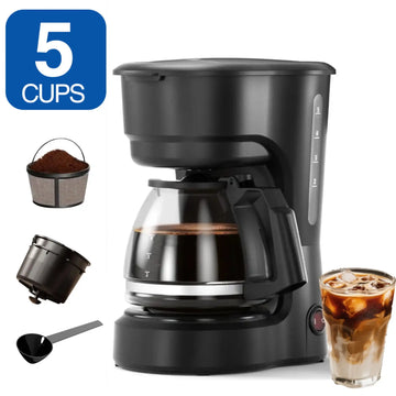 5-Cup Fast Brew Drip Coffee Maker –Quick Heat, Anti-Drip & Detachable Funnel & Filter, 700W Beginner-Friendly Espresso Machine w