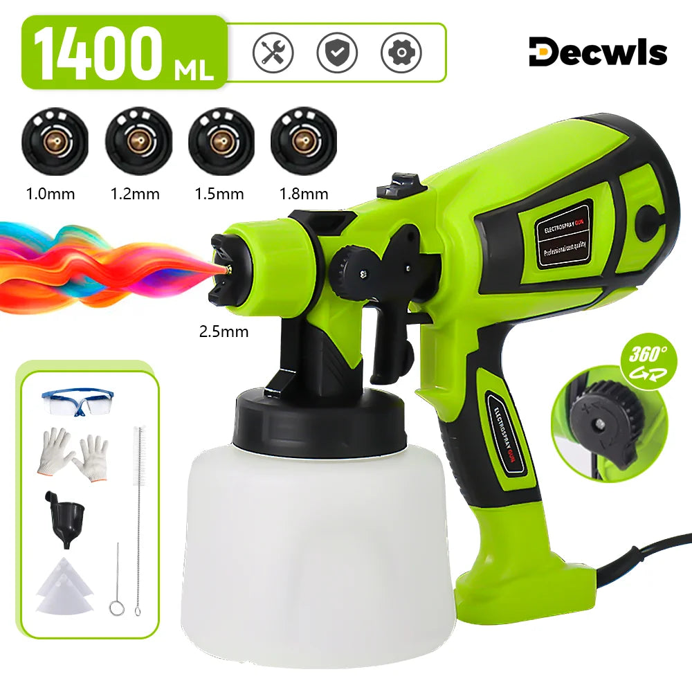 850W New Electric Spray Gun 5 Nozzle Sizes 1400ML Siphon HVLP Household Paint Sprayer For Auto Furniture Steel Coating Airbrush