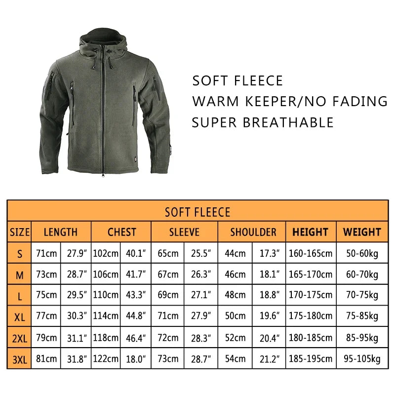 Spring Winter Fleece Jackets Man Tactical Jacket Soft Full-Zip Up Outdoor Windproof Warm Work Coat Camping Outwear Windbreaker