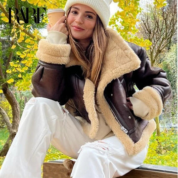 RARF 2025 New Autumn Winter Women Faux Lamb Fur Short Jacket Vintage Female Moto Biker Zipper Thick Warm Coat Fleece Outwear